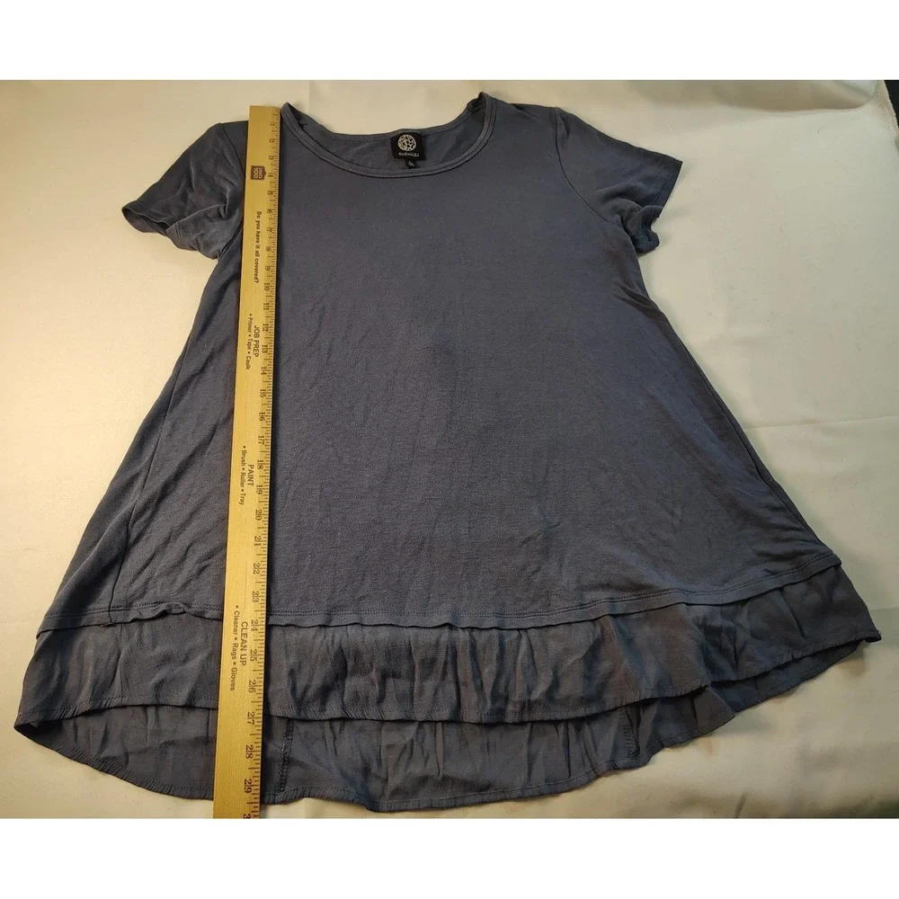 Bobeau Womens Blue Gray Short Sleeve Ruffle Hem Button Back Tunic Top Large
